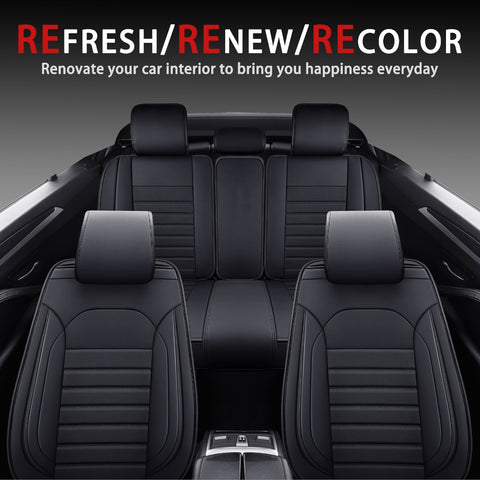 Tomic Yolanda Waterproof Faux Leather 5pcs Auto Seat Cover (Protector) Full Set, Universal Car Accessories Fit for Most Sedans SUV Pick-up Truck (5 Color Options)