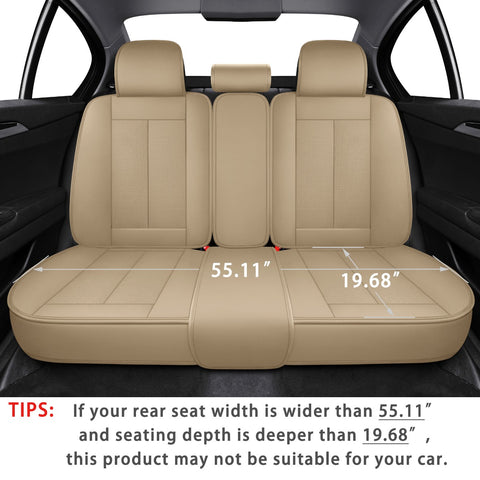 Measure - Before - Buy Rear Car Seat Covers
Beige rear car seat covers with width (55.11") and depth (19.68") measurements. Tips for suitability based on seat dimensions. Keywords: rear car seat covers, seat cover measurements, fit guide