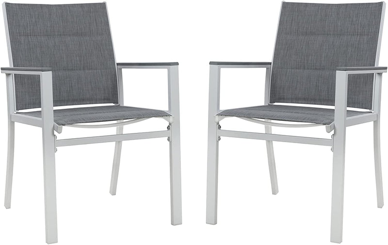 Kozyard Villa Outdoor Patio Dining Chair (White Frame, Gray Paded Textilence, Pack of 2)