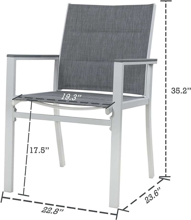 Kozyard Villa Outdoor Patio Dining Chair (White Frame, Gray Paded Textilence, Pack of 2)