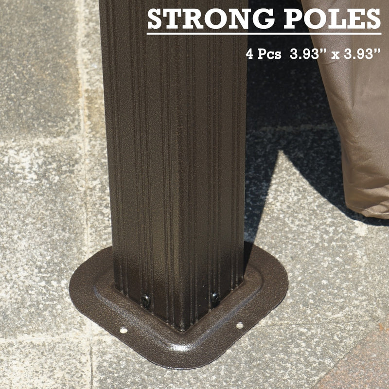 Gazebo's Sturdy Poles
A close - up of a gazebo pole, highlighting its strong construction. The pole is 3.93"x 3.93" and there are 4 such poles. Keywords: gazebo poles, sturdy construction, pole dimensions
