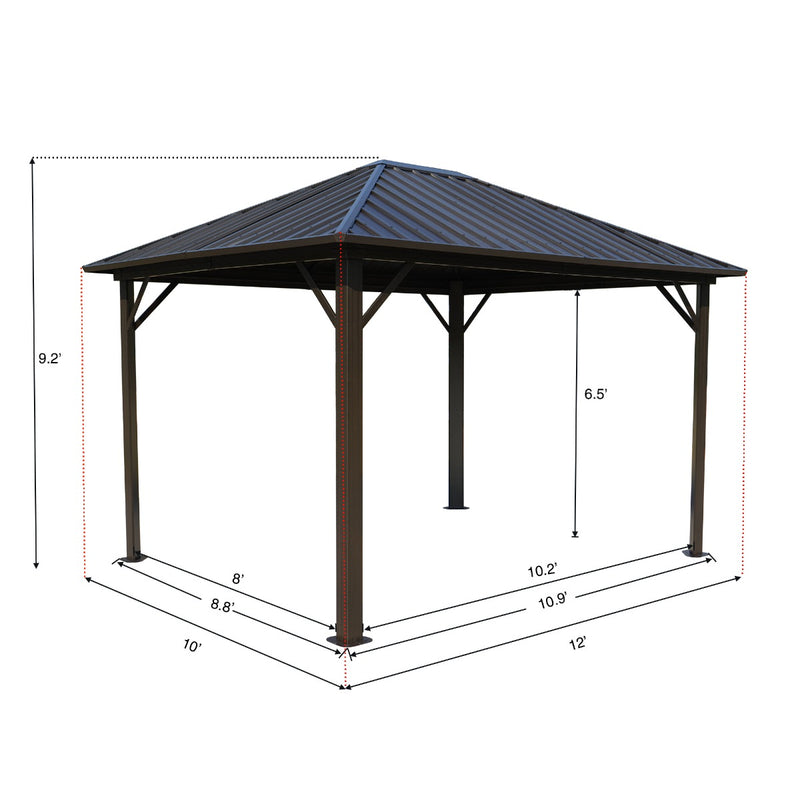 Kozyard Rosana 10'x12' Hardtop Aluminum Permanent Gazebo with 2-layer Sidewalls (Rosana 10'x12')