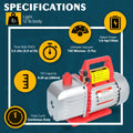 Title: Kozyvacu TA350 Vacuum Pump Specs - 3.5 CFM, 1/4 HP, 12 lb
Alt Text: Kozyvacu TA350 vacuum pump specifications: 3.5 CFM flow rate, 150 microns ultimate vacuum, 1/4 HP (150W) power, 0.29 qt (280ml) oil capacity, 12 lb weight, continuous duty cycle, on a blue background.
Keywords: Kozyvacu TA350, vacuum pump specs, 3.5 CFM, 1/4 HP, 12 lb, HVAC tool, refrigeration equipment, continuous duty, oil capacity, ultimate vacuum.