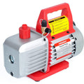 Title: Kozyvacu TA350 Vacuum Pump - 1-Stage, 5 CFM, 1/2 HP
Alt Text: Kozyvacu TA350 1-stage vacuum pump with 5 CFM, 1/2 HP, red handle, and oil sight glass, on a white background.
Keywords: Kozyvacu TA350, 1-stage vacuum pump, 5 CFM, 1/2 HP, HVAC tool, refrigeration equipment, oil sight glass, red handle, vacuum pump, air conditioning repair.