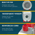 Title: Kozyvacu Vacuum Pump Features - Built-In Fan, Transparent Window, Reinforced Cord
Alt Text: Kozyvacu vacuum pump with built-in fan for heat dissipation, transparent oil level window, and reinforced cord for durability, on a blue background.
Keywords: Kozyvacu vacuum pump, built-in fan, heat dissipation, transparent window, oil level, reinforced cord, durable vacuum pump, HVAC tool, refrigeration equipment, safe operation.
