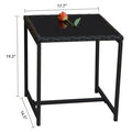 Dimensions of a Square Outdoor Side Table
alt text：A diagram displaying the measurements of a square outdoor side table with a black glass top and a decorative tulip. Keywords: outdoor side table dimensions, square table measurements
