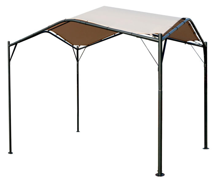 A sun shade gazebo with a sturdy metal frame and a beige canopy. It is designed to provide shade, protecting from the sun's rays, and is suitable for outdoor use in yards or gardens.Beige Sun Shade Gazebo for Outdoor Protection.sun shade gazebo, metal frame, beige canopy, outdoor shade, sun protection.